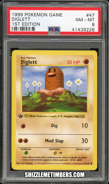 Diglett 47/102 1st Edition Shadowless Base Set - PSA 8