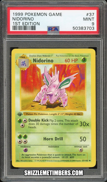 Nidorino 37/102 1st Edition Shadowless Base Set - PSA 9