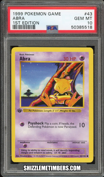 Abra 43/102 1st Edition Shadowless Base Set - PSA 10