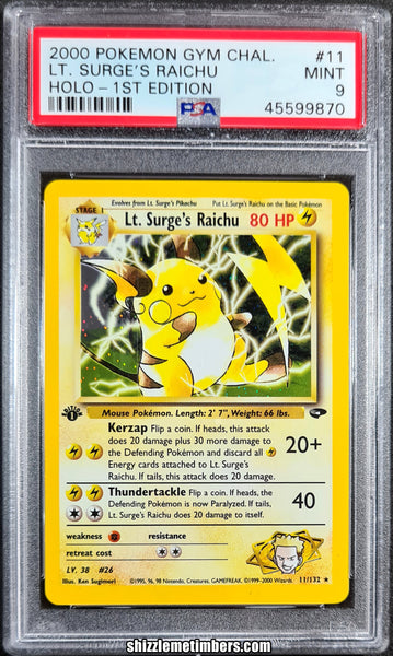 LT Surge's Raichu 11/132 Holo 1st Edition Gym Challenge - PSA 9