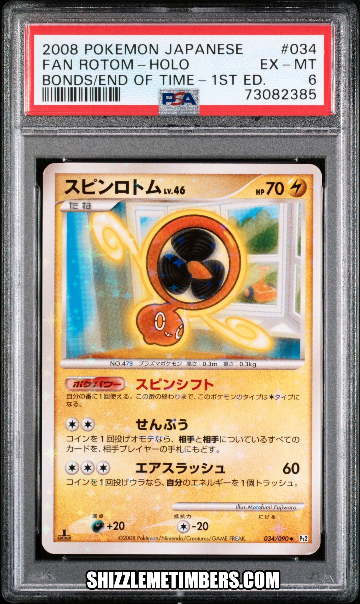 Fan Rotom 034/090 Holo Japanese 1st Edition Bonds Time - PSA 6